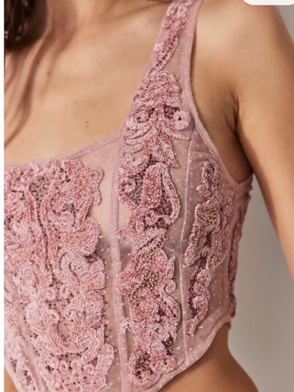 Embroidered Rose Pink Lace Bralette